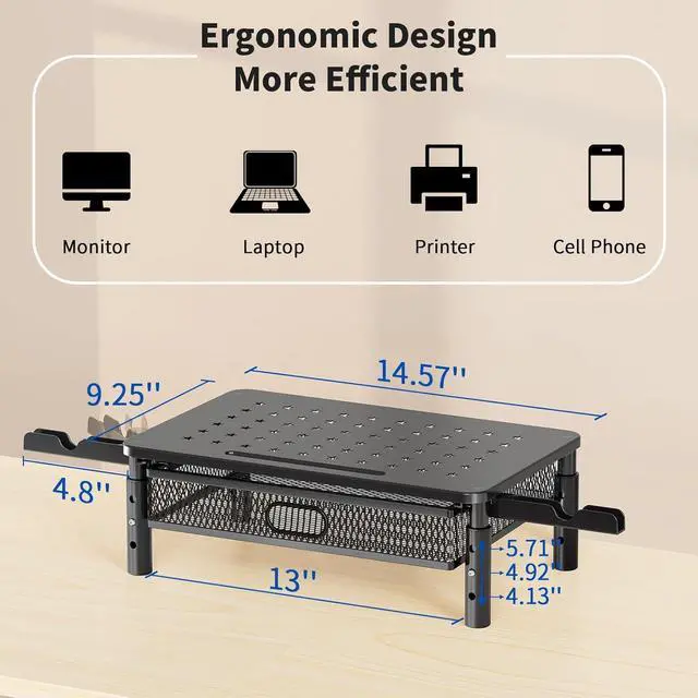 Alt view image 6 of 7 - Zimilar 2 Pack Monitor Stand Riser with Metal Drawer, 3 Height Adjustable Monitor Riser with Phone Holder for Printer, Laptop, Premium Metal Computer Monitor Stand with Storage for 2 Monitors