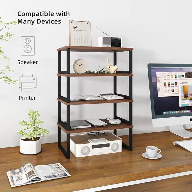 Alt view image 5 of 7 - Simple Trending 2 Pack Monitor Stand Riser, Wood Desk Storage Organizer for Office Laptop, Computer, Antique Brown