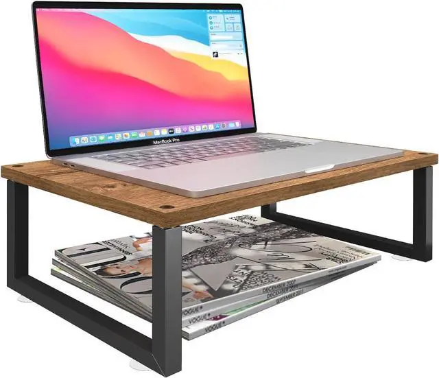 Alt view image 7 of 7 - Simple Trending 2 Pack Monitor Stand Riser, Wood Desk Storage Organizer for Office Laptop, Computer, Antique Brown