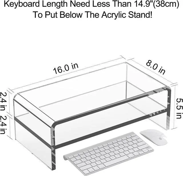 Alt view image 2 of 7 - Egchi Clear Acrylic Monitor Stand Riser 2 Tier, 5.5 Inches High Clear Computer Desk Organizer Shelf for Multi Media PC Storage Laptop