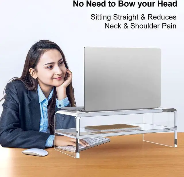 Alt view image 3 of 7 - Clear Acrylic Monitor Stand Riser 2 Tier, 5.12 Inches High Clear Computer Desk Organizer Shelf for Multi Media PC Storage Laptop