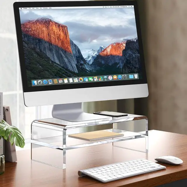 Alt view image 4 of 7 - Clear Acrylic Monitor Stand Riser 2 Tier, 5.12 Inches High Clear Computer Desk Organizer Shelf for Multi Media PC Storage Laptop