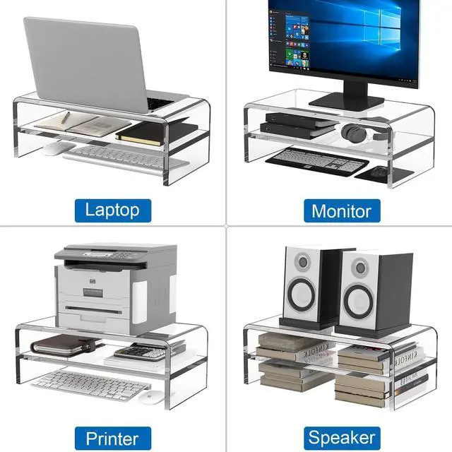 Alt view image 5 of 7 - Clear Acrylic Monitor Stand Riser 2 Tier, 5.12 Inches High Clear Computer Desk Organizer Shelf for Multi Media PC Storage Laptop