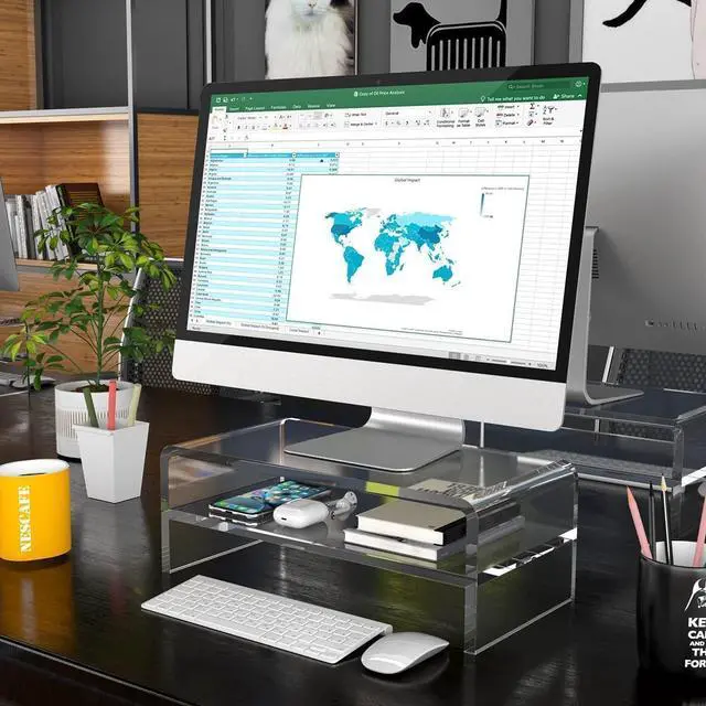 Alt view image 6 of 7 - Clear Acrylic Monitor Stand Riser 2 Tier, 5.12 Inches High Clear Computer Desk Organizer Shelf for Multi Media PC Storage Laptop