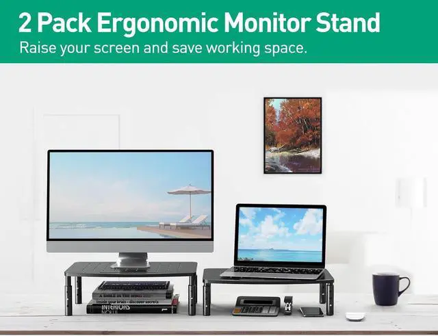 Alt view image 2 of 7 - Zimilar 2 Pack Monitor Stands, 3 Height Adjustable Riser for Laptop, Printer, iMac, PC, Premium Metal Stand for 2 Monitors