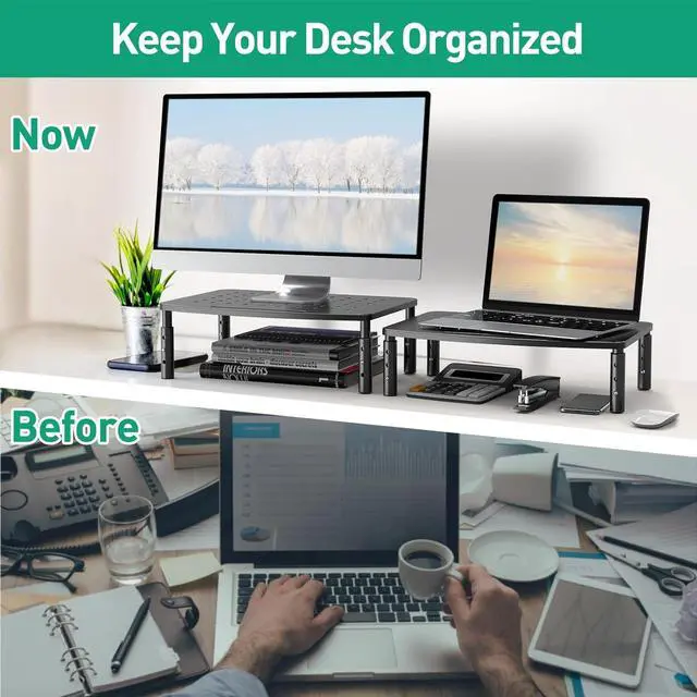 Alt view image 3 of 7 - Zimilar 2 Pack Monitor Stands, 3 Height Adjustable Riser for Laptop, Printer, iMac, PC, Premium Metal Stand for 2 Monitors