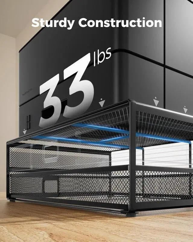 Alt view image 5 of 7 - HUANUO 2 Tier Monitor Stand, Metal Monitor Riser with Drawer, Desk Organizer, Monitor Stand with Storage, Desktop Computer Stand for PC, Laptop, Printer