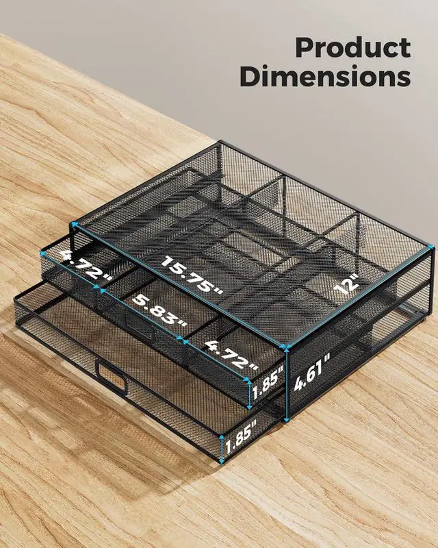 Alt view image 6 of 7 - HUANUO 2 Tier Monitor Stand, Metal Monitor Riser with Drawer, Desk Organizer, Monitor Stand with Storage, Desktop Computer Stand for PC, Laptop, Printer