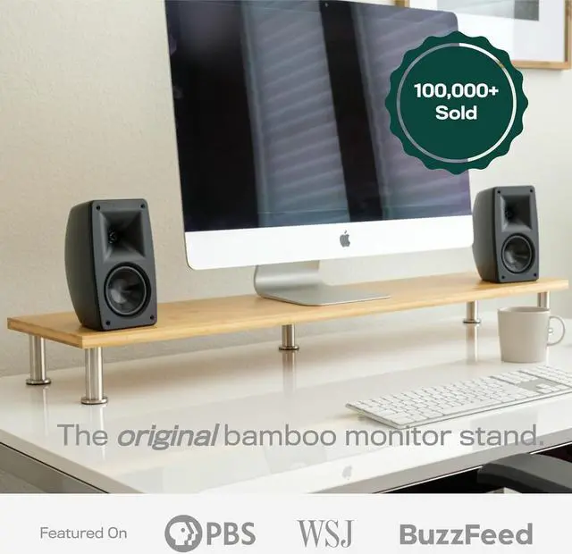 Alt view image 2 of 6 - The Original Bamboo Dual Monitor Stand (As Seen On PBS) - 42 Inch Large Monitor Riser for Computer Screens, Laptop or TV - Desk Shelf Adds Storage Space and Improves Ergonomics - Natural