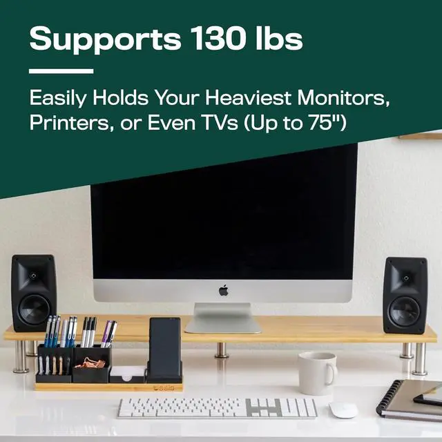 Alt view image 3 of 6 - The Original Bamboo Dual Monitor Stand (As Seen On PBS) - 42 Inch Large Monitor Riser for Computer Screens, Laptop or TV - Desk Shelf Adds Storage Space and Improves Ergonomics - Natural