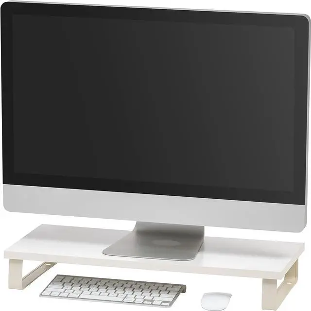 Main image of IRIS USA 1-Tier Multi-Purpose Modern PC Monitor Organizer Stand with Metal Legs, Ergonomic Desktop and Countertop Riser for Computer Laptop TV Kitchen Pantry and Closet Organization, White