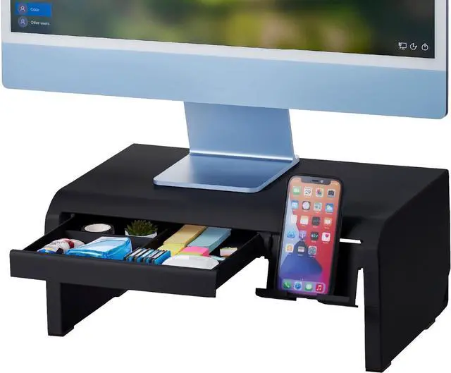 Main image of Bostitch Konnect Adjustable Monitor Riser with Drawer & Cell Phone Holder, Laptop Stand for Desk, 4 Height Levels, Cable Management & Rubber Feet