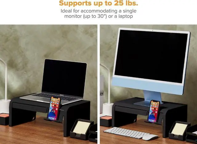 Alt view image 3 of 7 - Bostitch Konnect Adjustable Monitor Riser with Drawer & Cell Phone Holder, Laptop Stand for Desk, 4 Height Levels, Cable Management & Rubber Feet