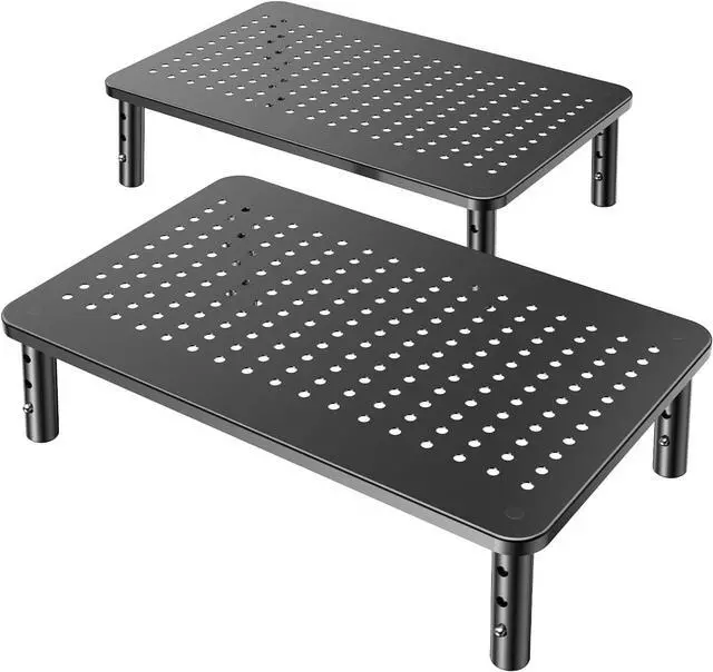 Main image of HUANUO Monitor Stand for Desk, Computer Monitor Stand Height Adjustable, Monitor Riser for 2 Monitors, Laptop Stand for Desk, 2 Pack, Black