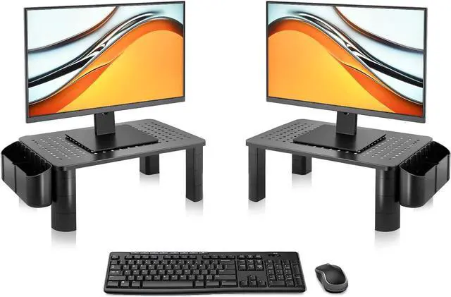 Main image of Pholiten 2 Pack Monitor Stand Riser, 3 Height Adjustable Monitor Stand Flat Screen TV Monitor Stand Riser, Sturdy Metal Laptop Computer Monitor Stand Shelf for Printer, iMac,Premium Metal Monitor
