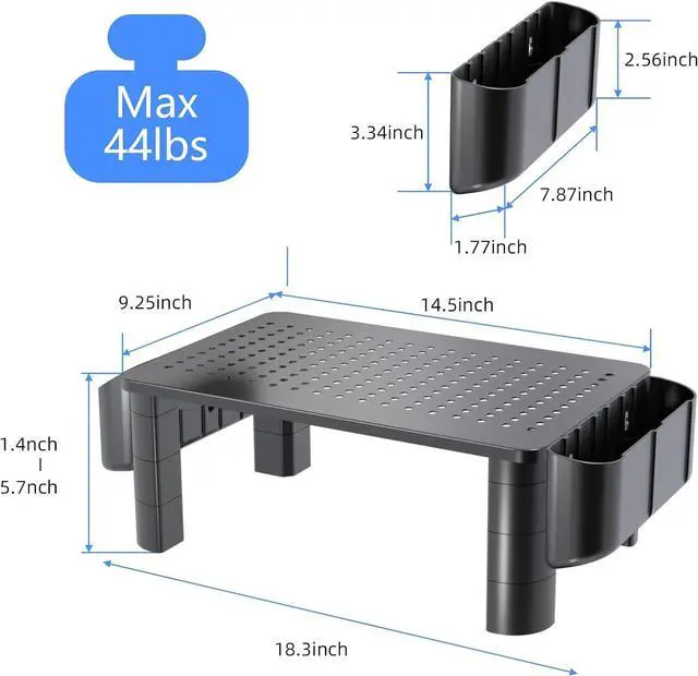 Alt view image 2 of 7 - Pholiten 2 Pack Monitor Stand Riser, 3 Height Adjustable Monitor Stand Flat Screen TV Monitor Stand Riser, Sturdy Metal Laptop Computer Monitor Stand Shelf for Printer, iMac,Premium Metal Monitor