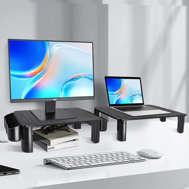 Alt view image 6 of 7 - Pholiten 2 Pack Monitor Stand Riser, 3 Height Adjustable Monitor Stand Flat Screen TV Monitor Stand Riser, Sturdy Metal Laptop Computer Monitor Stand Shelf for Printer, iMac,Premium Metal Monitor