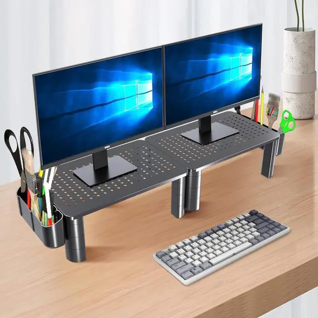 Alt view image 7 of 7 - Pholiten 2 Pack Monitor Stand Riser, 3 Height Adjustable Monitor Stand Flat Screen TV Monitor Stand Riser, Sturdy Metal Laptop Computer Monitor Stand Shelf for Printer, iMac,Premium Metal Monitor