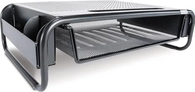 Alt view image 3 of 7 - Allsop 32166 Metal Art Organizer 5 Riser Monitor Stand with Drawer and Side Caddies, Black
