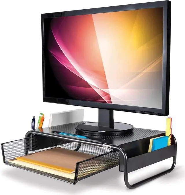 Alt view image 6 of 7 - Allsop 32166 Metal Art Organizer 5 Riser Monitor Stand with Drawer and Side Caddies, Black