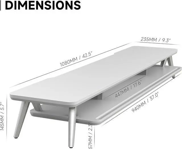 Alt view image 4 of 7 - Fenge Dual Monitor Stand, Monitor Stands Riser for 2 monitors, 42.5 Inch Wood Desk Shelf with Storage Organizer and Cable Management for Office Desk Accessories