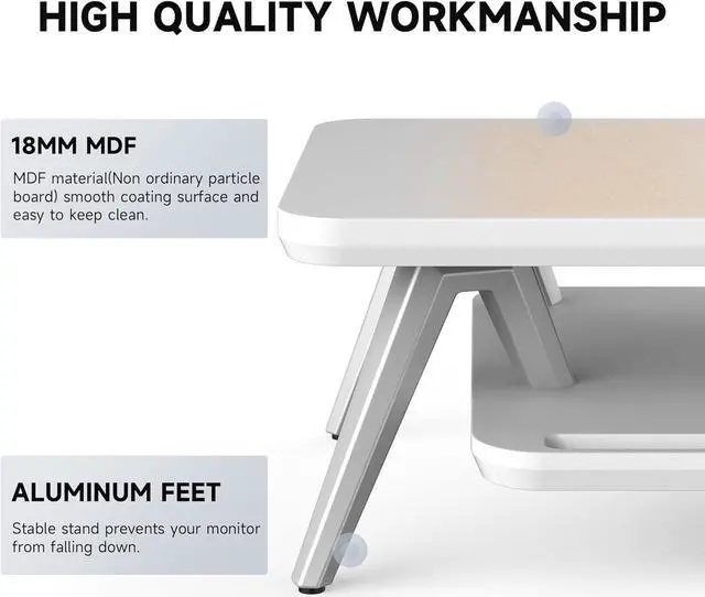 Alt view image 3 of 7 - Fenge Dual Monitor Stand, Monitor Stands Riser for 2 monitors, 42.5 Inch Wood Desk Shelf with Storage Organizer and Cable Management for Office Desk Accessories