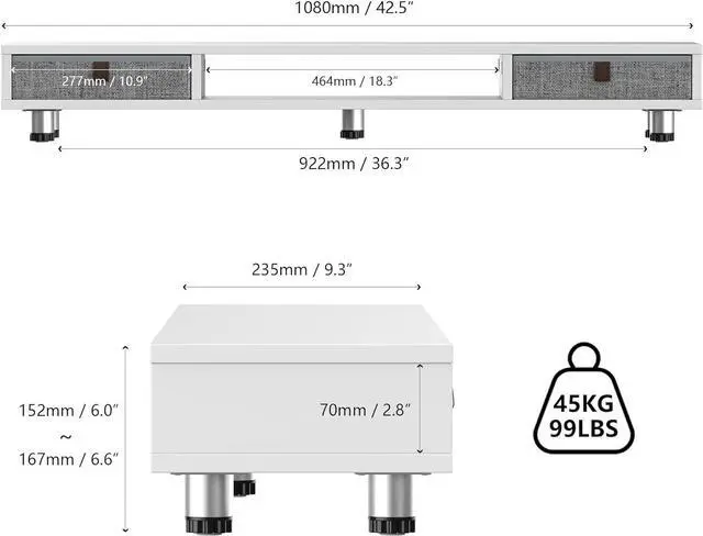 Alt view image 3 of 7 - Fenge Dual Monitor Stand with 2 Drawers, 42.5 Inches Large Computer Riser for Desk, Adjustable Height Desk Shelf with Storage for Laptop, PC, TV, Printer