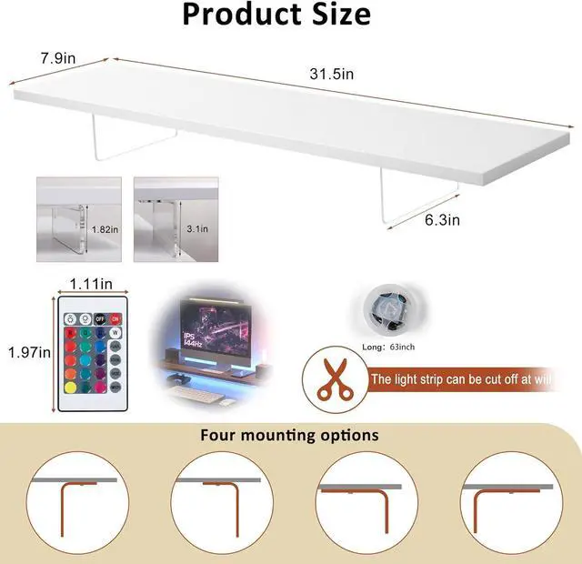 Alt view image 6 of 6 - Monitor Stand Riser,Wood & Acrylic Computer Monitor Stand with LED Light,Desk Accessories Desktop Organizer Stand for Computer,Laptop,Printer,PC & TV Screen Riser