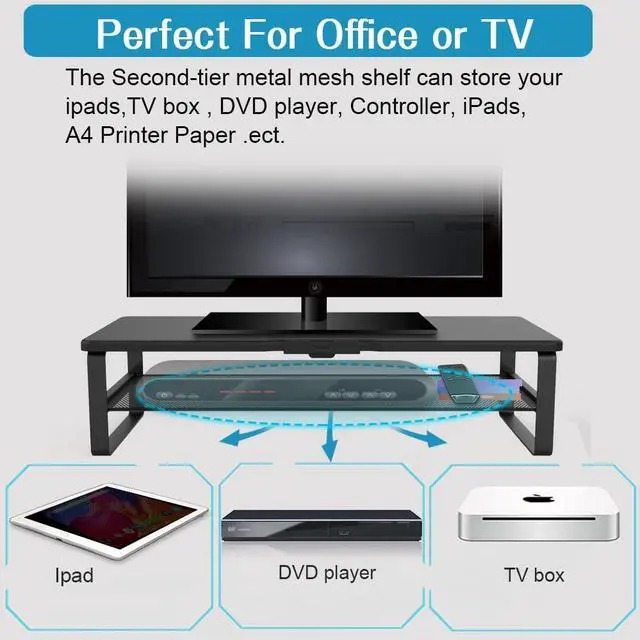 Alt view image 4 of 7 - Monitor Stand with drawer, 2-Tier Monitor Stand Riser with Phone Holder and Cable Management - Desk TV Shelf, Laptop Printer, Desk Organizer Stand, for Home & Office, Black