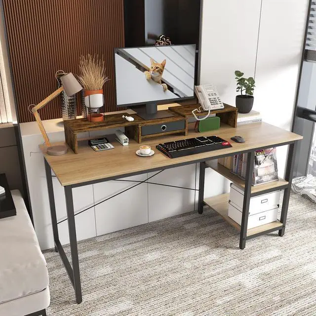 Alt view image 5 of 7 - WESTREE Dual Monitor Stand Riser with Drawer, 3 Shelf Computer Monitor Riser with Adjustable Length and Angle, Desktop Monitor Stand Riser Storage Organizer for 2 Monitors