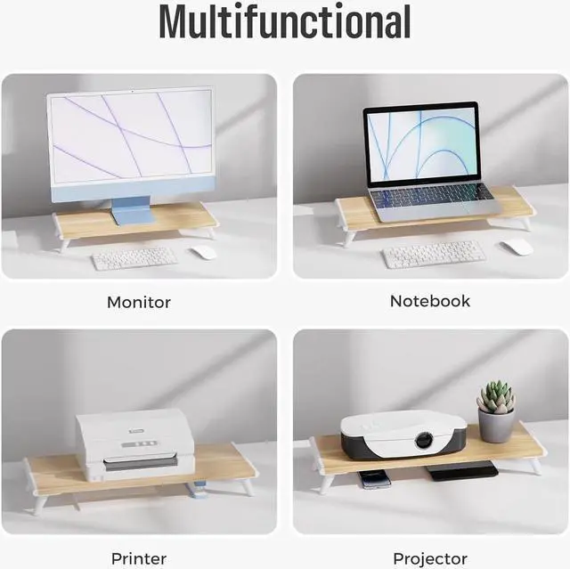 Alt view image 4 of 7 - loukin Monitor Stand Riser for Desk, 22.4" x 8.3" Larger Computer Stand for Laptop, PC, Printer, Sturdy Desktop Computer Shelf with Non-Skid Rubber, Home Office, Natural Wood