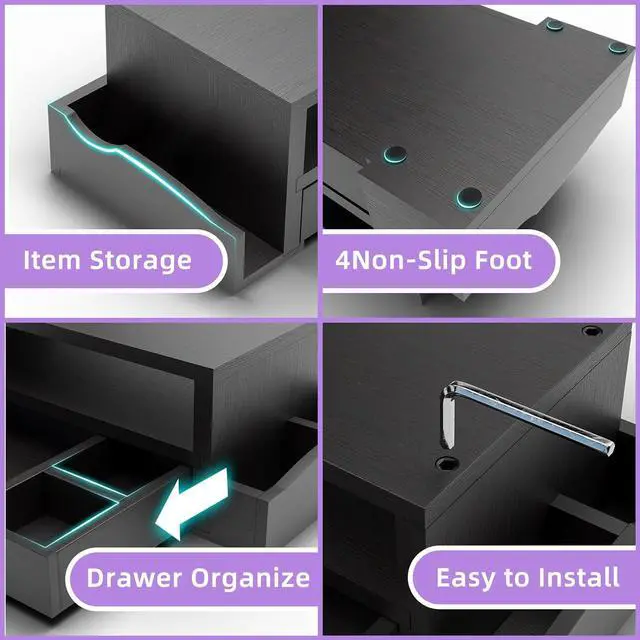 Alt view image 4 of 7 - Simple Trending Monitor Stand Riser and Computer Wood Desk Organizer with Drawer and Pen Holder for Laptop, Computer, iMac, Black