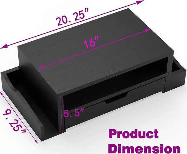 Alt view image 6 of 7 - Simple Trending Monitor Stand Riser and Computer Wood Desk Organizer with Drawer and Pen Holder for Laptop, Computer, iMac, Black