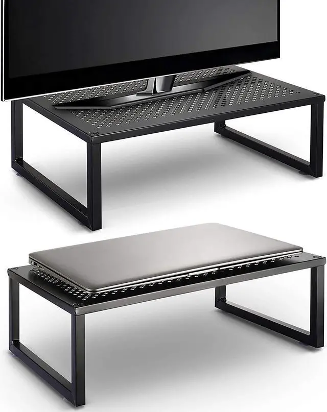 Main image of Simple Trending 2 Pack Monitor Stand Riser, Metal Desk Organizer Stand with Anti-Slip Suction Cup for Laptop, Computer, iMac, Pc, Printer, Black