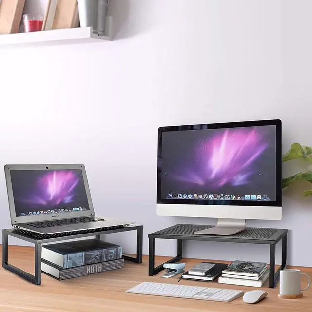 Alt view image 3 of 7 - Simple Trending 2 Pack Monitor Stand Riser, Metal Desk Organizer Stand with Anti-Slip Suction Cup for Laptop, Computer, iMac, Pc, Printer, Black