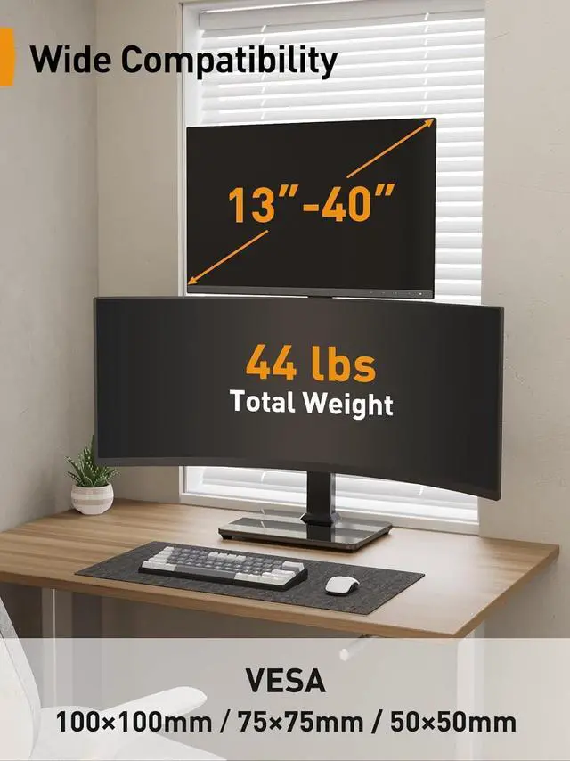Alt view image 3 of 7 - Perlegear Monitor Stand, Dual Monitor Mount for Two 13-40 inch Screens, Vertical Monitor Stand with 360 Degree Rotation, Swivel and Tilt, 13 Height Settings, Max VESA 100x100mm, PGTVS30