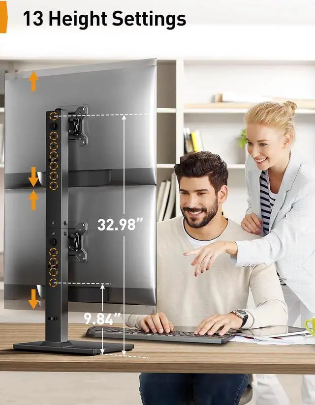 Alt view image 4 of 7 - Perlegear Monitor Stand, Dual Monitor Mount for Two 13-40 inch Screens, Vertical Monitor Stand with 360 Degree Rotation, Swivel and Tilt, 13 Height Settings, Max VESA 100x100mm, PGTVS30