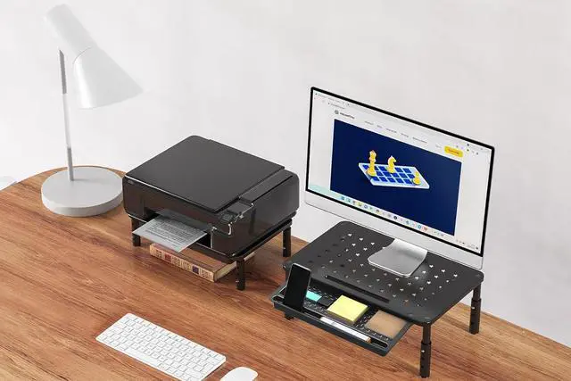 Alt view image 2 of 7 - Zimilar 2 Pack Monitor Stand Riser with Drawer - 3 Height Adjustable Metal Monitor Stand with Unique Star Mesh for Computer Laptop Notebook Printer