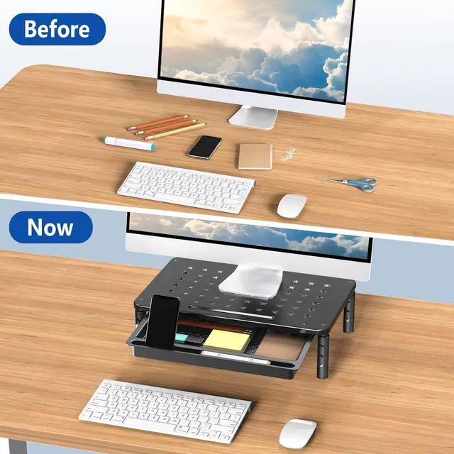 Alt view image 5 of 7 - Zimilar 2 Pack Monitor Stand Riser with Drawer - 3 Height Adjustable Metal Monitor Stand with Unique Star Mesh for Computer Laptop Notebook Printer