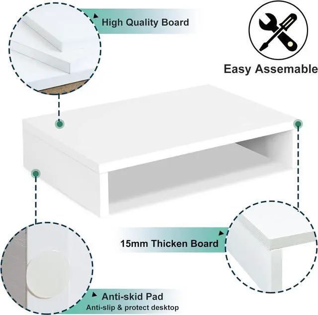 Alt view image 4 of 6 - TEAMIX 14.2 inch White Monitor Stand Riser, Wood Monitor Riser with Storage for Desk Small Monitor Stand TV/Screen/PC/Laptop Riser Computer Stand Desktop Shelf (White-14.2 inch)