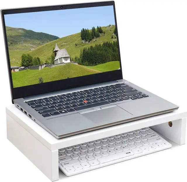 Alt view image 6 of 6 - TEAMIX 14.2 inch White Monitor Stand Riser, Wood Monitor Riser with Storage for Desk Small Monitor Stand TV/Screen/PC/Laptop Riser Computer Stand Desktop Shelf (White-14.2 inch)