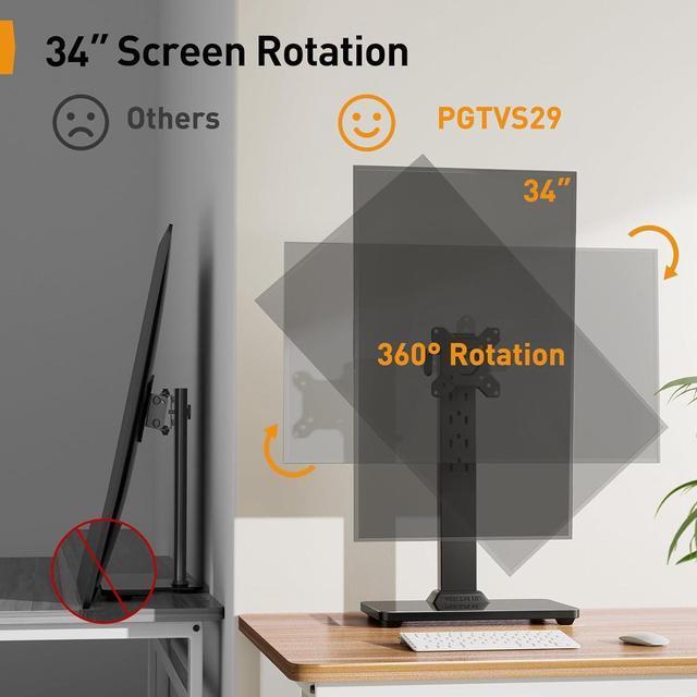 Alt view image 2 of 7 - Perlegear Monitor Stand, Freestanding Monitor Mount for 13-34 inch Screens with 360 Degree Rotation, 5 Height Settings, Adjustable Monitor Desk Riser with Swivel and Tilt, Max VESA 100x100mm, PGTVS29