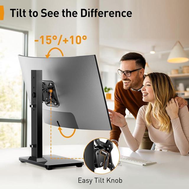 Alt view image 4 of 7 - Perlegear Monitor Stand, Freestanding Monitor Mount for 13-34 inch Screens with 360 Degree Rotation, 5 Height Settings, Adjustable Monitor Desk Riser with Swivel and Tilt, Max VESA 100x100mm, PGTVS29