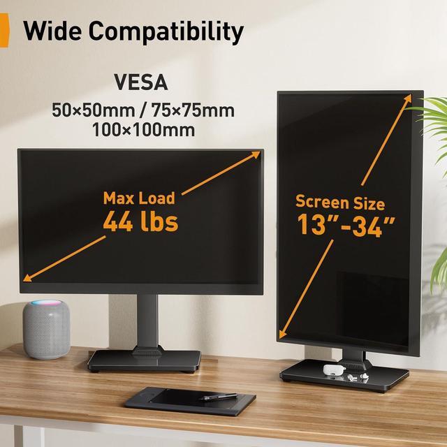Alt view image 6 of 7 - Perlegear Monitor Stand, Freestanding Monitor Mount for 13-34 inch Screens with 360 Degree Rotation, 5 Height Settings, Adjustable Monitor Desk Riser with Swivel and Tilt, Max VESA 100x100mm, PGTVS29