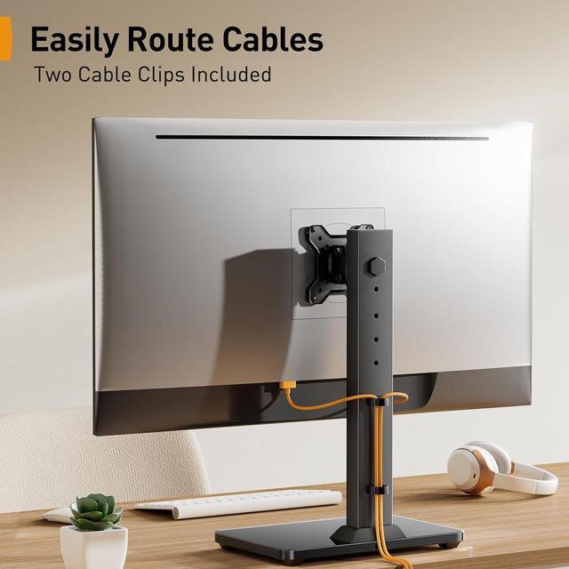 Alt view image 7 of 7 - Perlegear Monitor Stand, Freestanding Monitor Mount for 13-34 inch Screens with 360 Degree Rotation, 5 Height Settings, Adjustable Monitor Desk Riser with Swivel and Tilt, Max VESA 100x100mm, PGTVS29