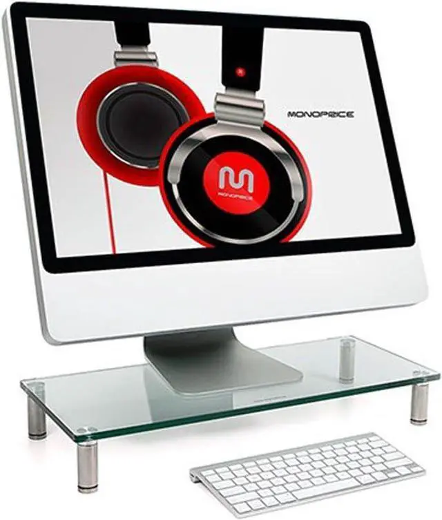 Alt view image 2 of 5 - Monoprice Multimedia Desktop Stand 22 Inch x 9.5 Inch - Stand & Riser, Laptop Stand, Desktop TV Stand w/ Height Adjustable Legs - Workstream Collection, Clear