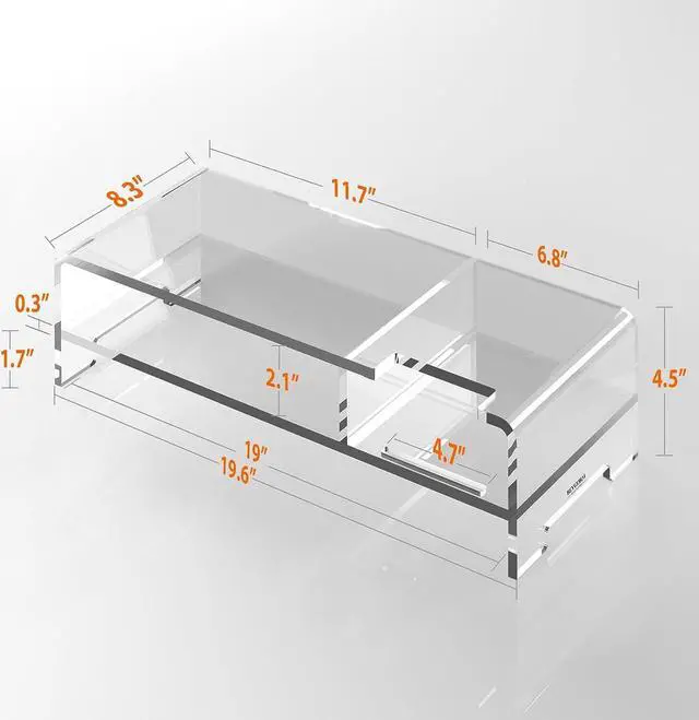 Alt view image 6 of 6 - BEYGORM Acrylic Monitor Stand Riser, Wide 20", 2 Tier Computer with Storage, Desk Organizer Desktop Printer Laptop Storage Shelf Screen Holder Phone Holder(Clear)