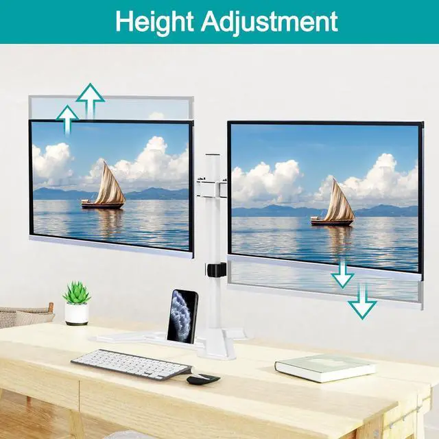 Alt view image 7 of 7 - MOUNT PRO Dual Monitor Stand, Free-Standing Full Motion Monitor Desk Mount Fits 2 Screens up to 27 inches,17.6lbs with Height Adjustable, Swivel, Tilt, Rotation, VESA 75x75 100x100,White