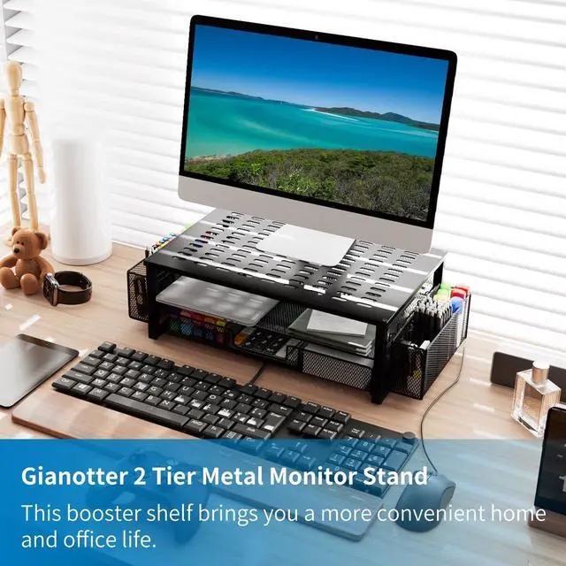 Alt view image 6 of 7 - gianotter Desk Computer Monitor Stand Riser with Drawer and 2 Pen Holder, Desk Accessories & Workspace Desk Organizers, Desktop Organizer for Office Supplies (Black)