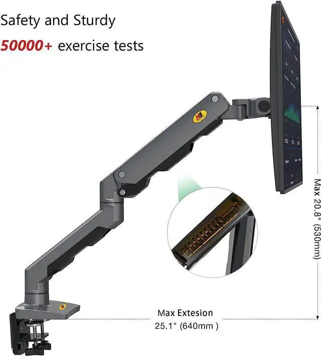 Alt view image 3 of 7 - NB North Bayou Heavy Duty Monitor Arm Desk Mount, Full Motion Stand for 27"-45" Big Screens, 11lbs-33lbs Weight Capacity, Gaming Monitor Stand G60